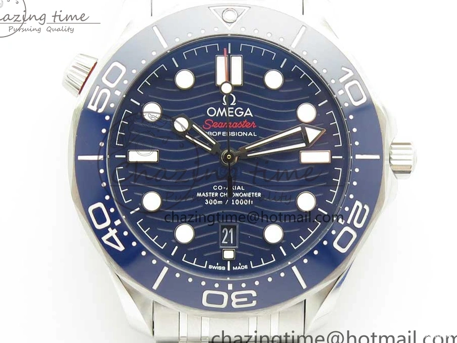 0419 ZeroBulk 2018 Seamaster Diver 300M OMF Best Edition Blue Ceramic Blue Dial on SS Bracelet A8800 (Black Balance Wheel) 7957
